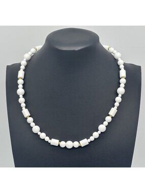 Vintage Signed Monet White and Gold-Tone Acrylic/Plastic Beaded Necklace, Collar